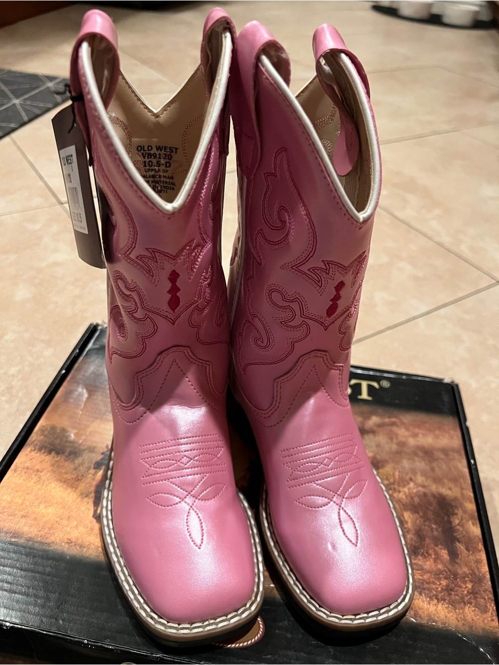 Old West Pink kids Western Cowboy Boots